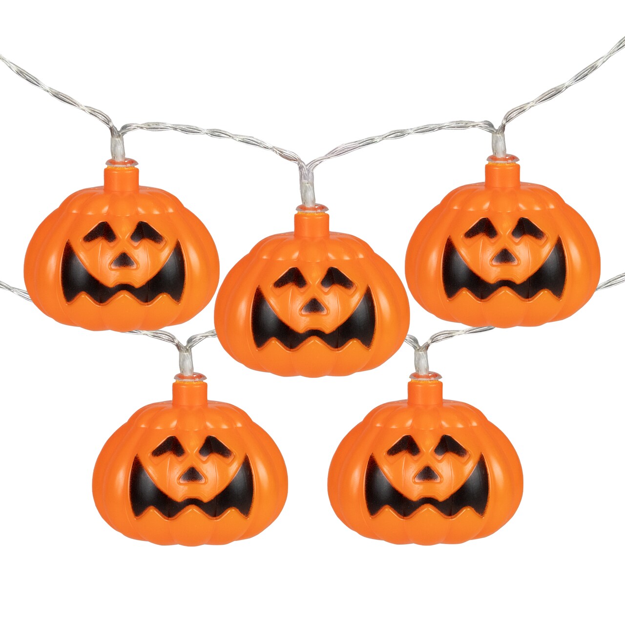 Northlight 10-Count LED Jack-O-Lantern Halloween Light Set - 3&#x27;, Warm White Lights, Clear Wire